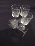 Vintage Etched Crystal Glasses Sherry Aperitif Barware Daisy Floral Pattern Set of 4 After Dinner Drink Glassware