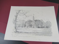 Vintage Architectural Art Prints Sketches of Colonial Williamsburg For Framing Charles Overlay Set of 2 Souvenir The Capital Bruton Parish