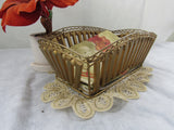 Vintage Napkin/Hand Towel Holder Wood Metal Napkin Towel Basket Bath Vanity Kitchen Decor