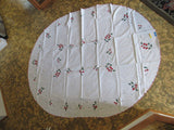 Vintage Hand Embroidered Tablecloth Oval Tablecloth OR Embroidered Napkins Strawberry Pattern Tabletop Table Decor Cottage Chic