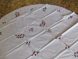 Vintage Hand Embroidered Tablecloth Oval Tablecloth OR Embroidered Napkins Strawberry Pattern Tabletop Table Decor Cottage Chic