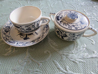 Vintage Doorn Blue Onion Blue Bonnet Cup/Saucer OR Sugar Bowl Japan Chinoiserie Blue White Blue Plate Special