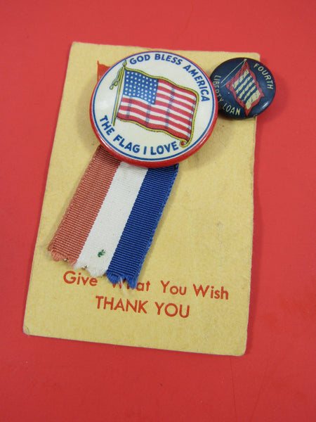 Vintage Disabled Veteran God Bless America Pin Fourth Liberty Loan Advertising Fund Raising Promotional Flag USA