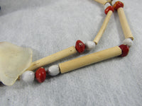 Vintage Primitive Hand Carved Wood/Shell Bead Necklace From Africa OOAK Tribal