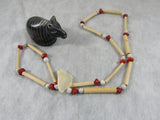 Vintage Primitive Hand Carved Wood/Shell Bead Necklace From Africa OOAK Tribal