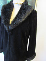 Vintage Black Faux Fur Dress With a Jacket Coat Dress Velour/Velvet Like Hollywood Glamour Size 6/Small