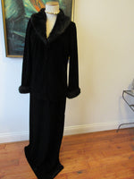 Vintage Black Faux Fur Dress With a Jacket Coat Dress Velour/Velvet Like Hollywood Glamour Size 6/Small