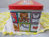 Vintage Metal Tin Box Coupon Storage Box Cat Folk Art Style Storage Tin Collectible Hong Kong Coupon Clipper Kitty Cat Pattern