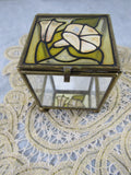Vintage Brass Glass Footed Trinket Box Glass Box Storage Jewelry Casket