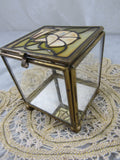 Vintage Brass Glass Footed Trinket Box Glass Box Storage Jewelry Casket