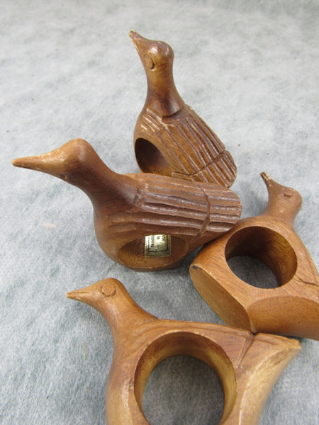 Vintage Primitive Carved Wooden Napkin Rings Duck Wood Napkin
