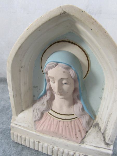 Vintage Ceramic Madonna Virgin Mary Wall Holy Water Prayer Relic Alter Old OOAK Handmade Prayer Closet Garden Religious Decor