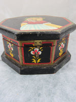 Vintage Handmade Wooden Octagon Folk Art Painted Box Animal/Monkey Genre anthropomorphism Primitive Storage trinkets Home Office Decor