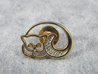 Vintage Gold Tone Kitty Cat Lapel Pin Tie Tack Back Scarf Pin Unisex Pin Back Cat Pin Avon Collectible