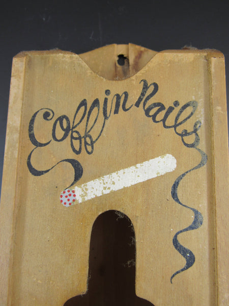 Vintage RARE Mid Century Wooden Hanging Cigarette Pack Holder Dispenser "Coffin Nails I like 'Em" Japan Tobacciana