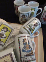 Vintage Enesco Lucy Rigg Porcelain Coffee Tea Mugs Fruits of the Spirit Bible Verses 1984 Faith Hope & Charity Mugs EACH