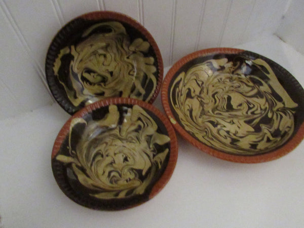 Vintage Marbled Slipware Redware Pottery Williamsburg Restoration 1995 Pottery EACH Pie Plate/Bowl Serving Home Kitchen Decor Collectible
