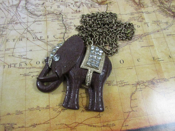 Vintage Mid Century Style Pendant Necklace Elephant Necklace Good Luck Boho Bollywood Style