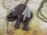 Vintage Mid Century Style Pendant Necklace Elephant Necklace Good Luck Boho Bollywood Style
