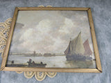 Vintage Old Metal Frame Art Print Wall Hanging Wall Art Harbor/Dutch Genre Old Masters Print