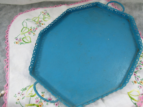 Vintage Metal Vanity Tray Re-Purposed Painted Cottage Chic Perfume/Cordial/Vanity/Dresser/Serving Tray Robin Egg blue Shabby Chic Tray