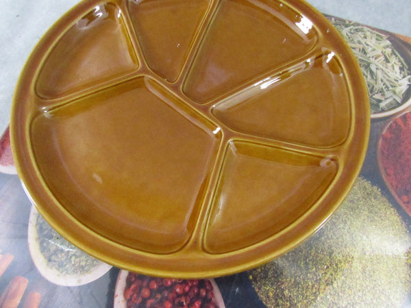 Vintage French Fondue Plate Divided Plate Mod Boho Style Retro Home Kitchen Decor Harvest Gold