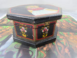 Vintage Handmade Wooden Octagon Folk Art Painted Box Animal/Monkey Genre anthropomorphism Primitive Storage trinkets Home Office Decor