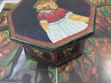 Vintage Handmade Wooden Octagon Folk Art Painted Box Animal/Monkey Genre anthropomorphism Primitive Storage trinkets Home Office Decor