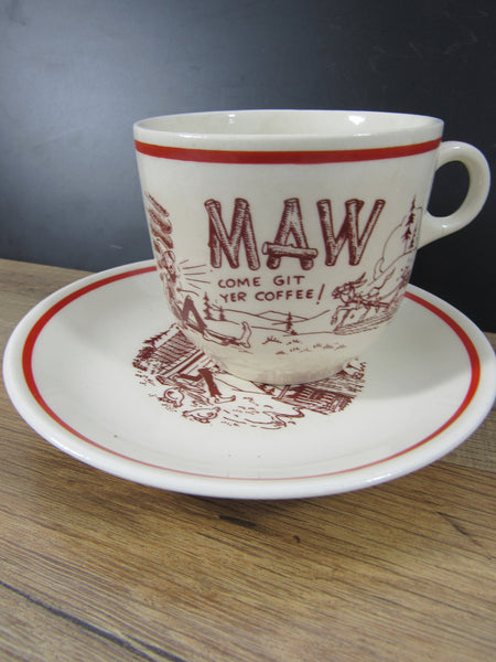 Vintage Coffee/Tea Cup Saucer Set Mug Kitschy Kitchen Maw Cup Hillbilly/Redneck Humor Maw Come Git Yer Coffee