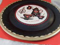 Vintage Mid Century Metal Folk Art Decorative Tray Tole PA Dutch Round 19" Serving Tray Let's Kaffee Klatch "Hotten" My Cup Kitschy Kitchen