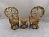 Vintage Doll Wicker Furniture Set Circa Genuine 1970's 9 in Doll Furniture 3 Piece set Collectible Display Child's Play Doll Collector