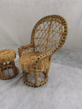 Vintage Doll Wicker Furniture Set Circa Genuine 1970's 9 in Doll Furniture 3 Piece set Collectible Display Child's Play Doll Collector