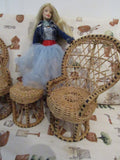 Vintage Doll Wicker Furniture Set Circa Genuine 1970's 9 in Doll Furniture 3 Piece set Collectible Display Child's Play Doll Collector