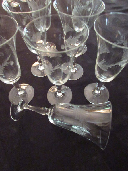 Vintage Etched Crystal White Wine Glasses Set of 7 Aperitif Dessert Wine Glasses Craft Cocktails Delicate Crystal