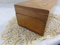 Vintage Wooden Recipe Box File Box Wood Storage Box Decoupage Wooden Box Dovetail Edge Cottage Chic Box