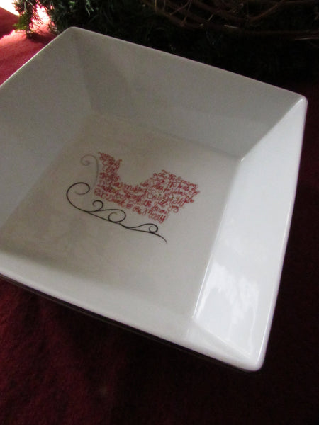 Vintage Christmas Bowl Tis The Season to Be Jolly Large Square Serving Bowl St Nicholas Square Eat Drink & Be Merry