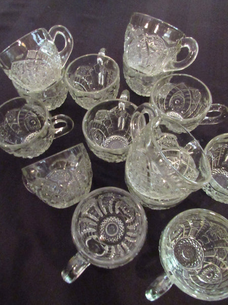 Vintage Cut/Pressed Glass Ornate Glass Cups Punch Cups Glass Coffee Tea Cups Punch Sold in Sets of 4 Heavy Raised Floral Pattern