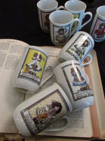 Vintage Enesco Lucy Rigg Porcelain Coffee Tea Mugs Fruits of the Spirit Bible Verses 1984 Faith Hope & Charity Mugs EACH