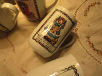Vintage Enesco Lucy Rigg Porcelain Coffee Tea Mugs Fruits of the Spirit Bible Verses 1984 Faith Hope & Charity Mugs EACH