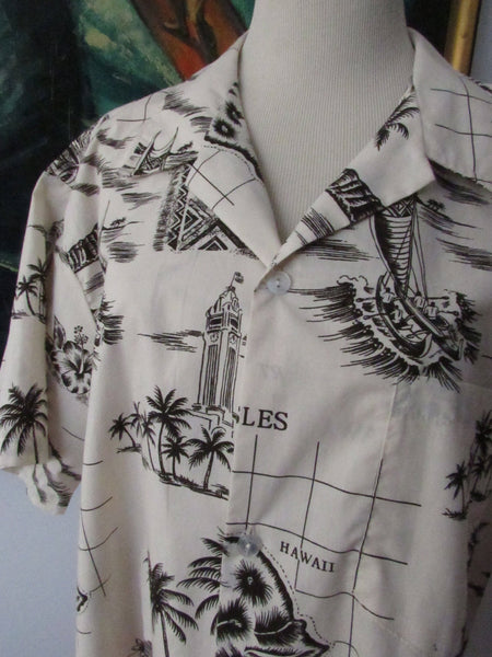 Vintage Authentic Hawaiian Shirt Howie Made in Hawaii Unisex Mid Century Tiki Kawaii Style Malihni Aloha Shirt Hawaii