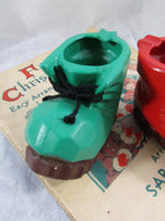 Vintage Santa Christmas Boot s Set of 2 Holiday Decor Japan Centerpiece Pillar Candleholder Candy Dish