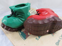 Vintage Santa Christmas Boot s Set of 2 Holiday Decor Japan Centerpiece Pillar Candleholder Candy Dish