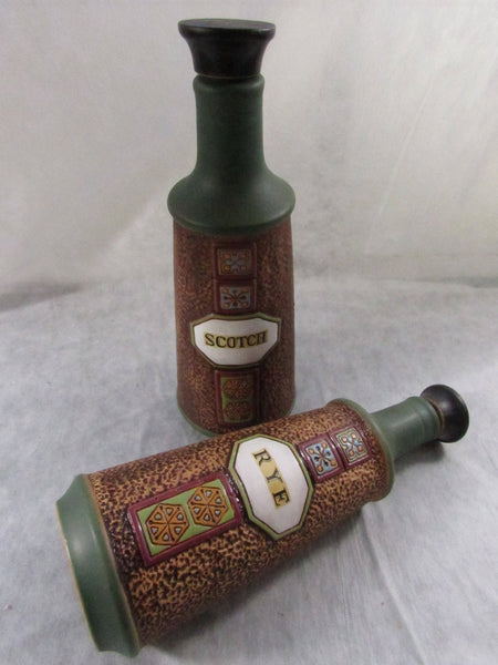 Vintage Mid Century Bar Decanter Ceramic Liquor Holder Scotch Rye Avocado Green EACH Apco Japan Man Cave Groomsman Gift Idea