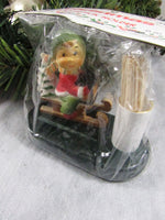 Vintage Mid Century Winter Christmas Toothpick Holder Skier Skater Sledder Toothpick Holder Holiday Decor Retro Christmas Original Package