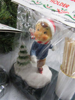 Vintage Mid Century Winter Christmas Toothpick Holder Skier Skater Sledder Toothpick Holder Holiday Decor Retro Christmas Original Package