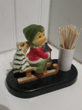 Vintage Mid Century Winter Christmas Toothpick Holder Skier Skater Sledder Toothpick Holder Holiday Decor Retro Christmas Original Package