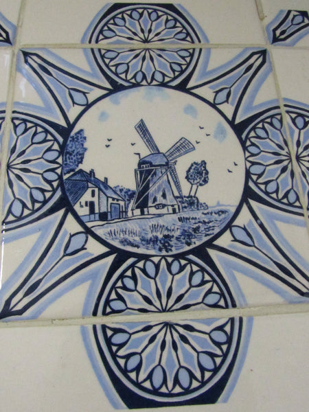 Antique Delftware Ceramic Tile 10 x 10 Iconic Windmill Backsplash Wall Hanging Home Decor Repurpose Upcycle
