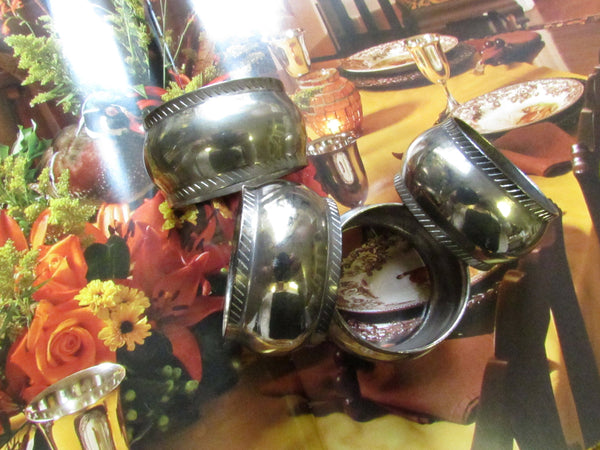 Vintage Silver Plate Napkin Rings Set of 4 Traditional Home Entertaining Tabletop Decor Vintage Patina