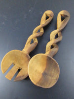 Vintage Hand Crafted Exotic Wood Salad Serving Set EACH African Wood Serving Pieces
