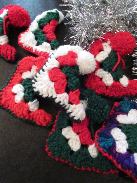 Vintage Miniature Crochet Christmas Stockings Mini Crochet Booty Set of 5 Fill with candy Use as Ornaments